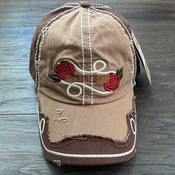 Catchfly Ponytail Seam,Gunslinger embroidered logo,Cowboy,distressed cap,Velcro - Picture 1 of 12